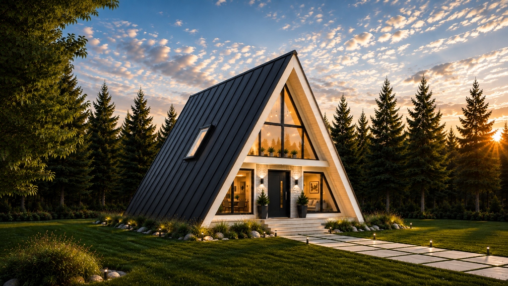 Light ProfiSIP facade with white walls, black roof and wood accents